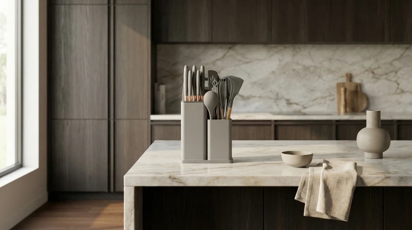 Detailbeeld van een rustige keukenopstelling met Noctis